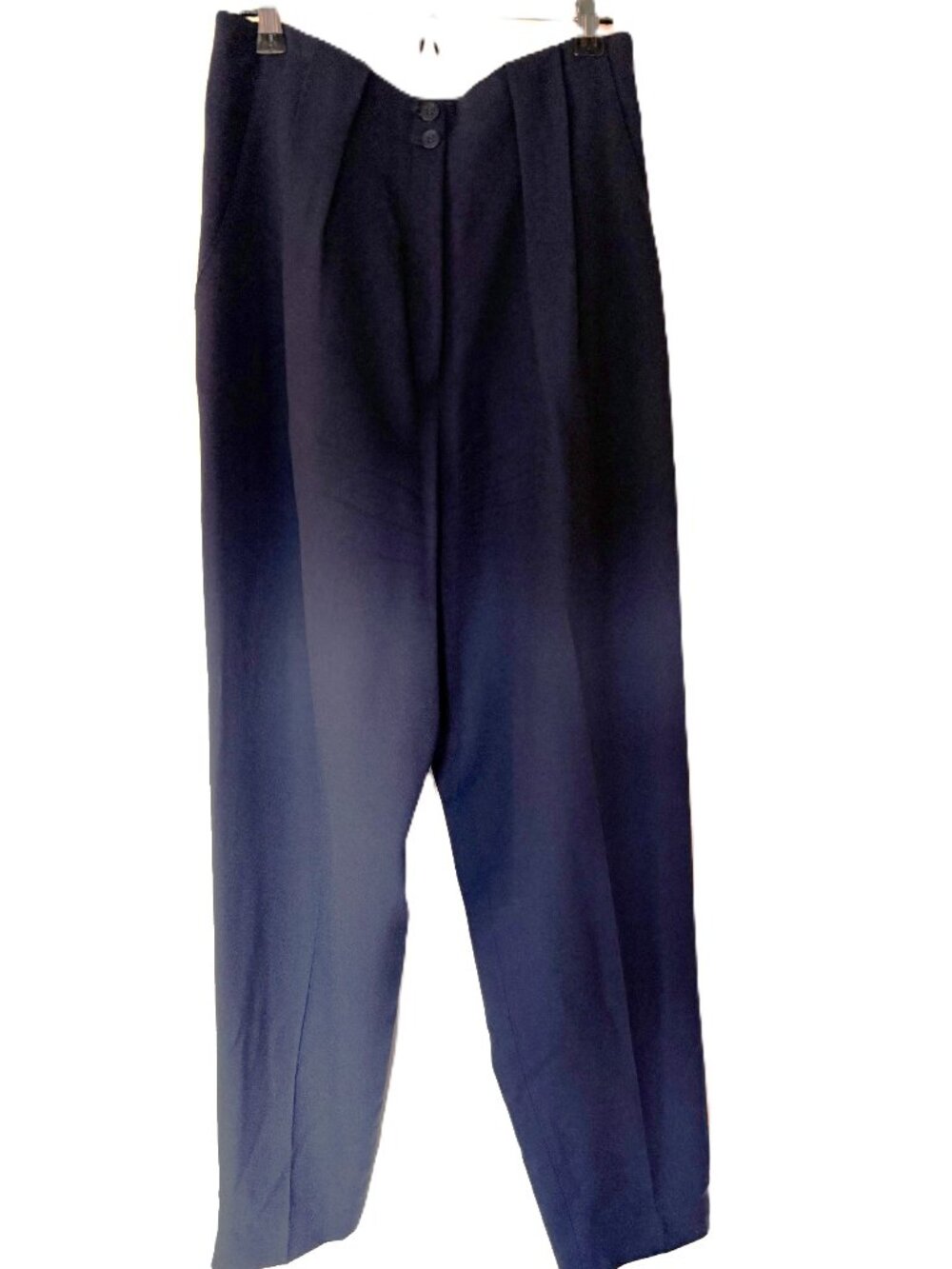 Vintage BeBe Navy 100% Wool High-Waist Pleated Trousers, Size 8